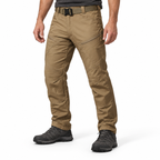 Urban Pro stretch cargo trousers in coyote — waist-down styling illustration with unbranded hiking shoes