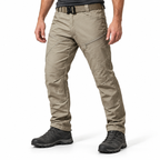 Urban Pro stretch cargo trousers in khaki — waist-down styling illustration with unbranded hiking shoes