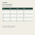 Tamar Men's 3-in-1 Waterproof Utility Jacket supplier size guide in centimetres