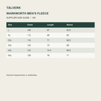Warkworth Men's Full-Zip Fleece Midlayer supplier size guide in centimetres