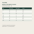 Whinlatter Men's Half-Zip Fleece Midlayer supplier size guide in centimetres